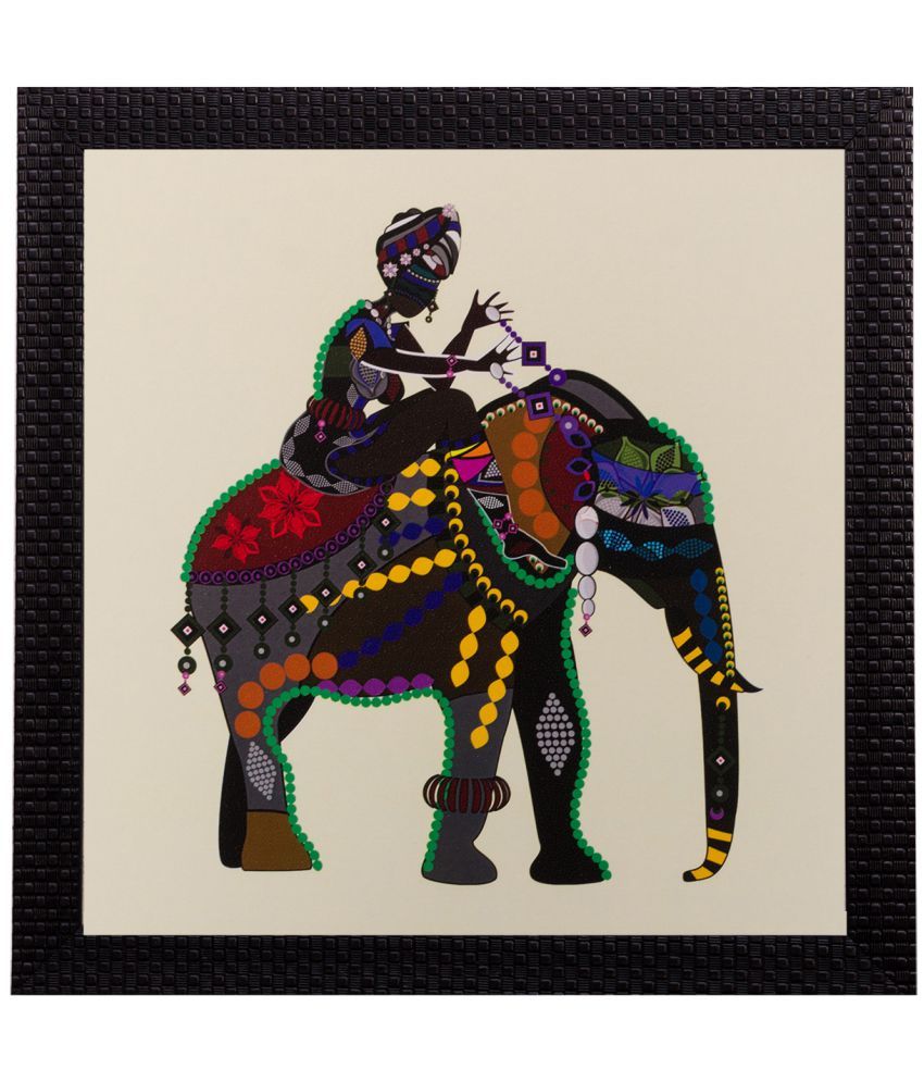     			eCraftIndia Multicoloured Villager on Elephant Matt Texture Framed Artwork