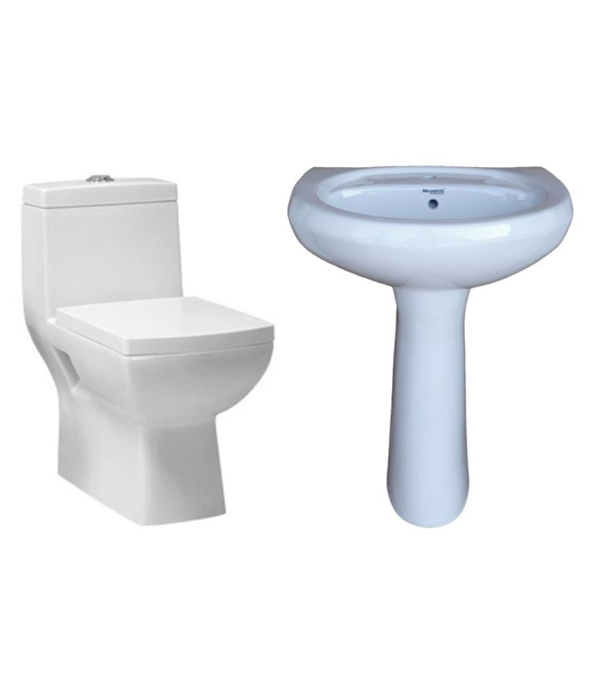 ... One Piece Water Closet S Trap - Square With Pedestal Wash Basin - Cera