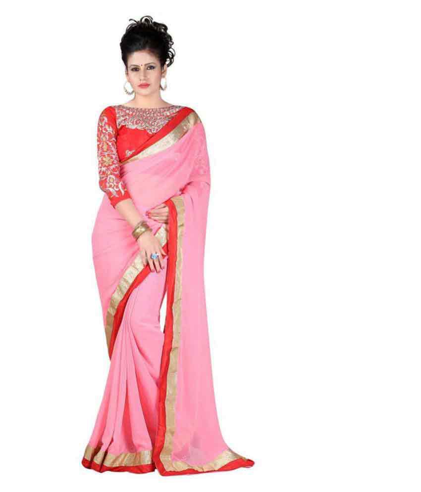 SR Fashion Red and Pink Georgette Saree - Buy SR Fashion Red and Pink ...