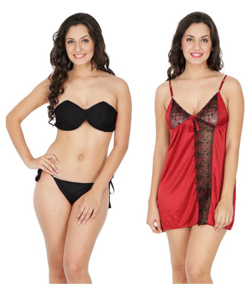 Buy Klamotten Multi Color Satin Baby Doll Dresses With Panty Online at