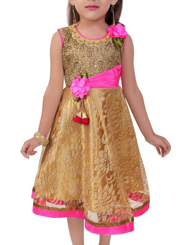 golden net frock design