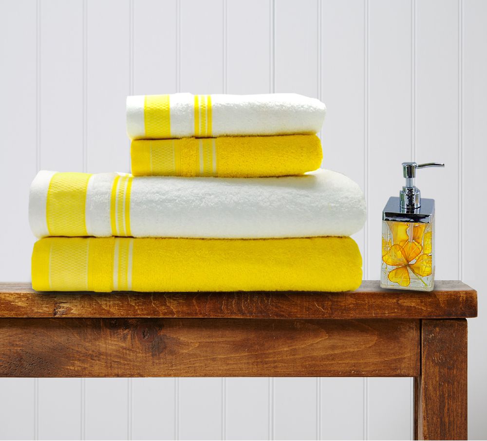     			Spaces by Welspun Set of 4 Cotton Towels - Yellow & White
