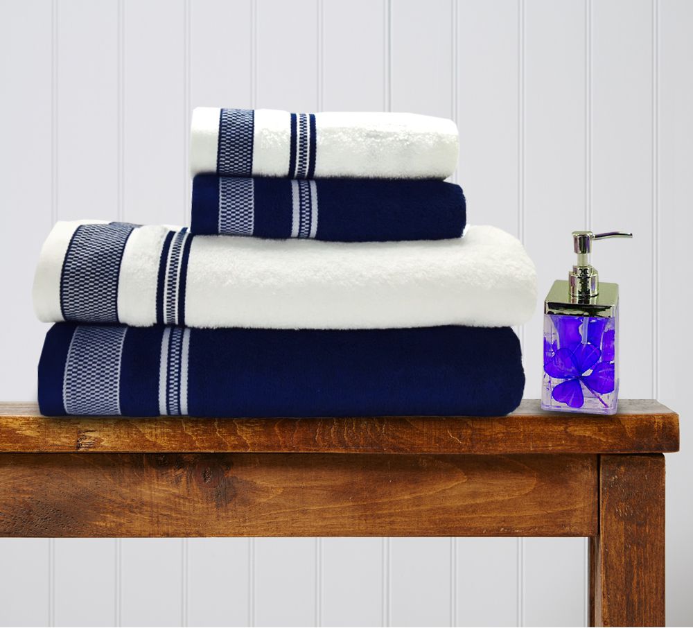     			Spaces by Welspun Set of 4 Cotton Towels - White & Blue