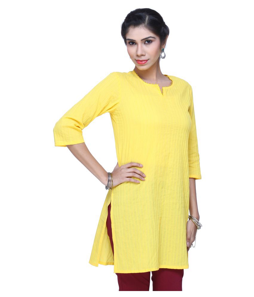 Srishti By FBB Yellow Cotton Straight Kurti - Buy Srishti By FBB Yellow ...