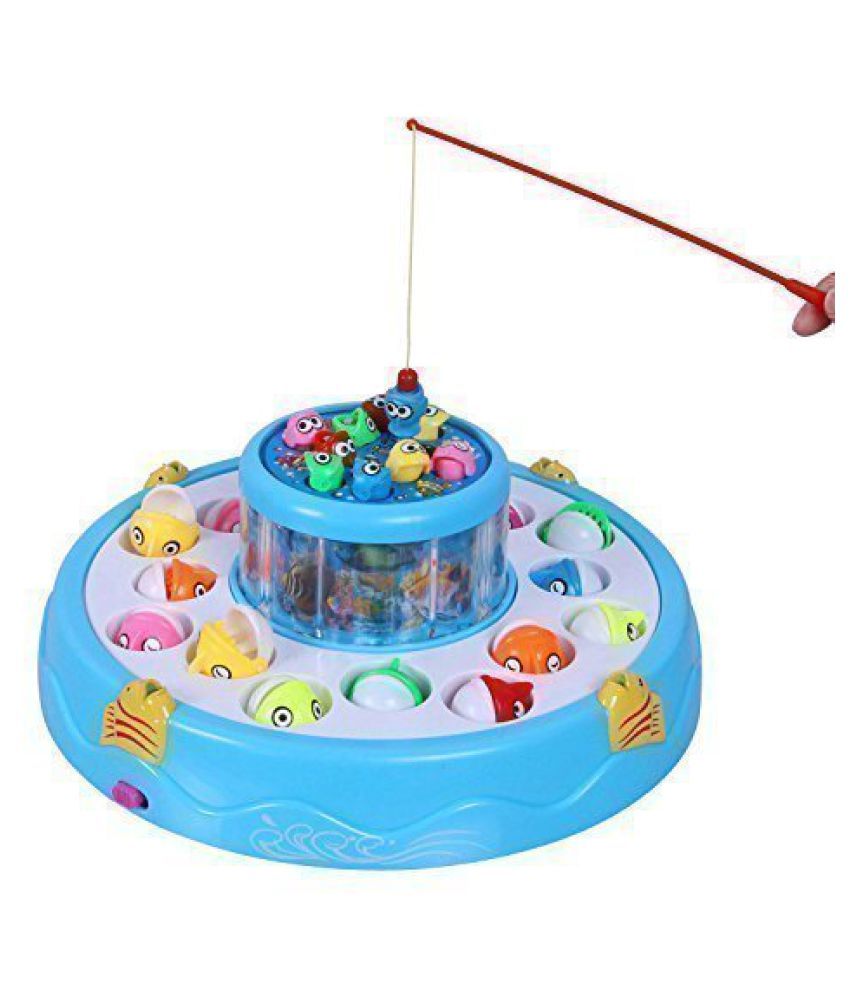 Martiple Fishing Game, Music Fishing Play Set Toy With 2 Rotary Ponds