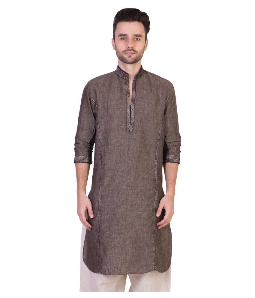 Desam Khaki Linen Kurta Buy Desam Khaki Linen Kurta Online at Low