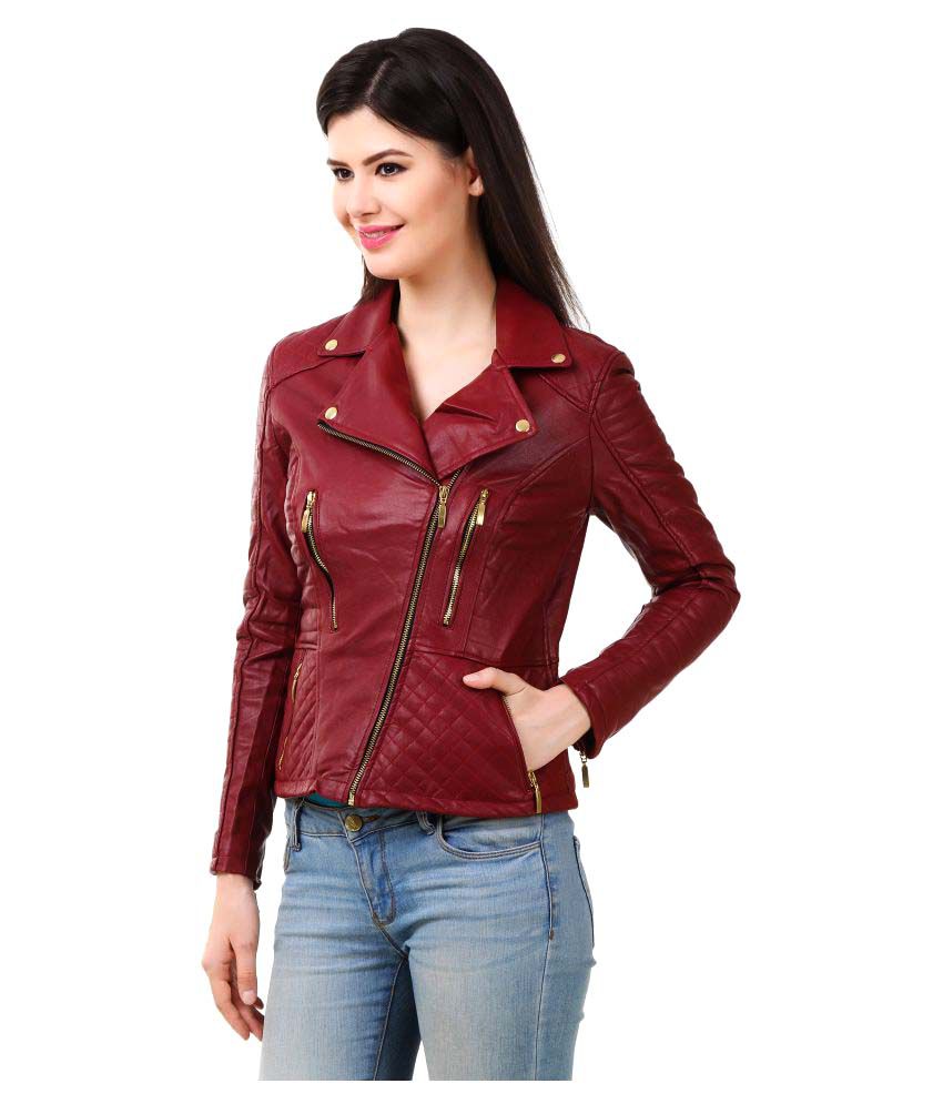 Buy ShemRock Maroon PU Leather Quiltted Jackets Online at Best Prices ...