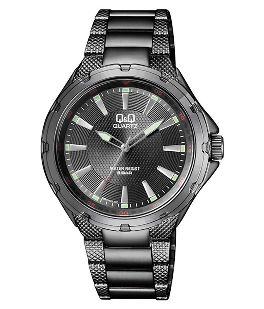 Q amp;Q Analog Black Dial Designer Black Metal Watch for Men Q964N402Y
