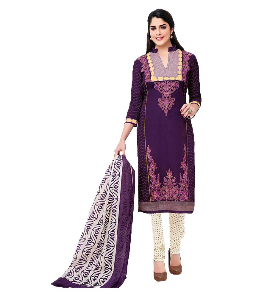 Ishin Purple Cotton Dress Material - Buy Ishin Purple Cotton Dress Material Online at Best 