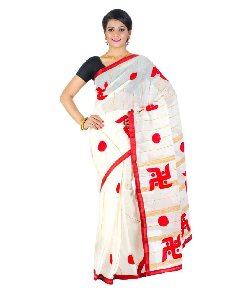 white and red cotton saree online