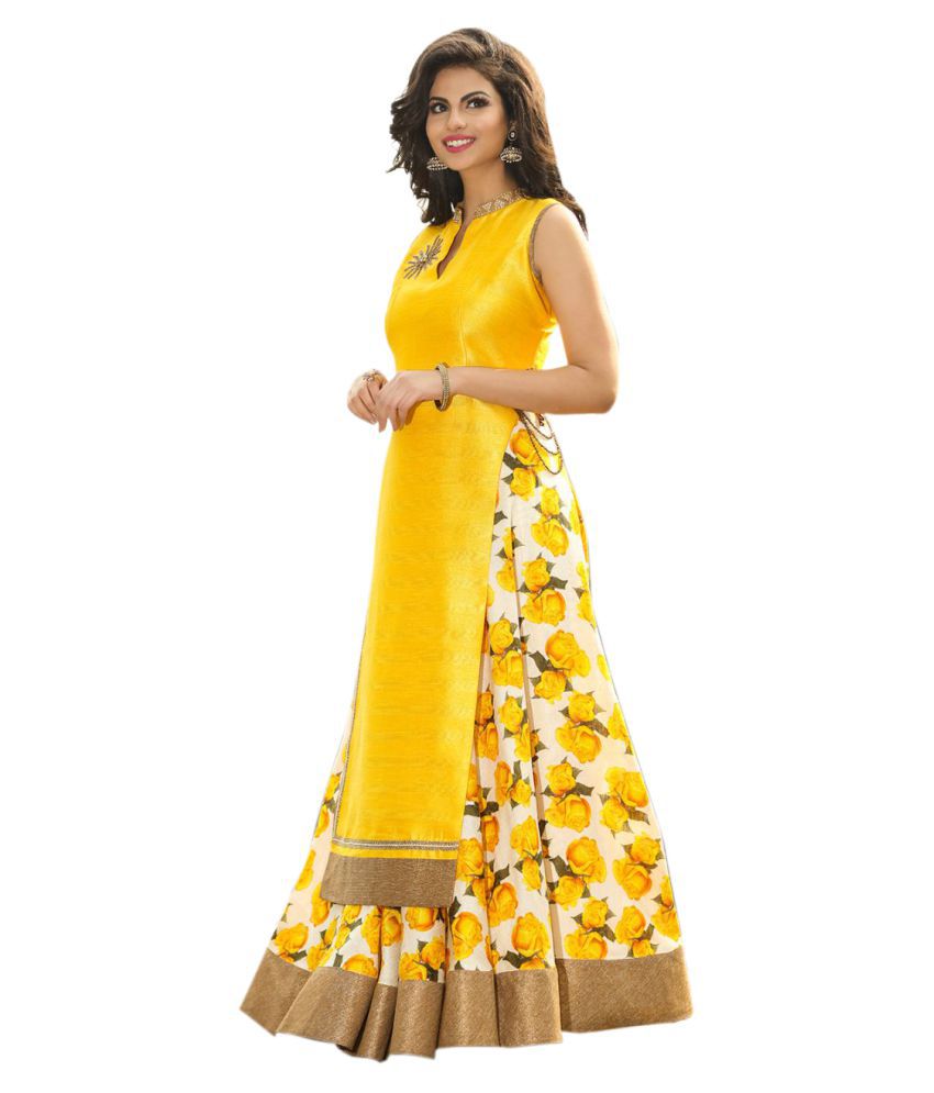     			Active Yellow and Beige Bhagalpuri Silk Sharara Semi Stitched Lehenga
