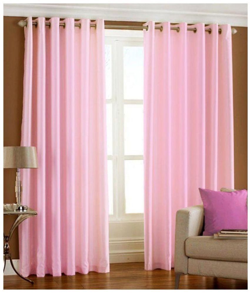     			Panipat Textile Hub Solid Semi-Transparent Eyelet Door Curtain 7 ft Pack of 2 -Pink