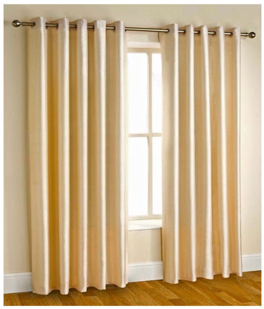     			Panipat Textile Hub Solid Semi-Transparent Eyelet Door Curtain 7 ft Pack of 2 -Beige