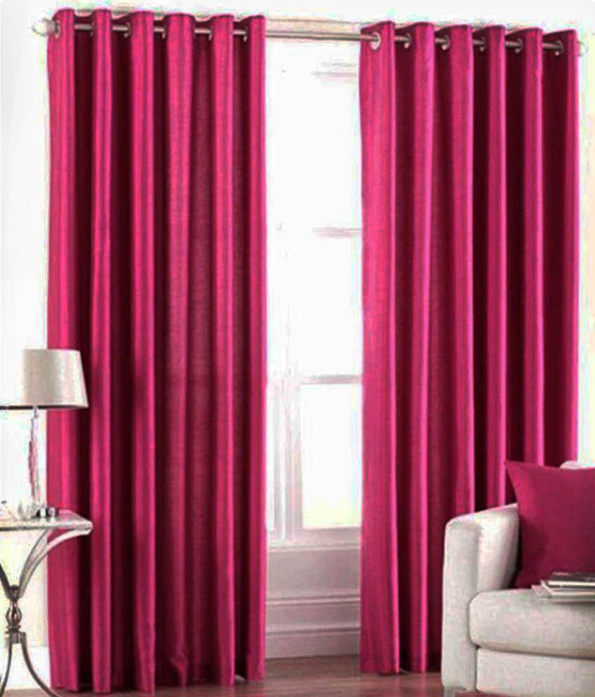     			Panipat Textile Hub Solid Semi-Transparent Eyelet Door Curtain 7 ft Pack of 2 -Pink