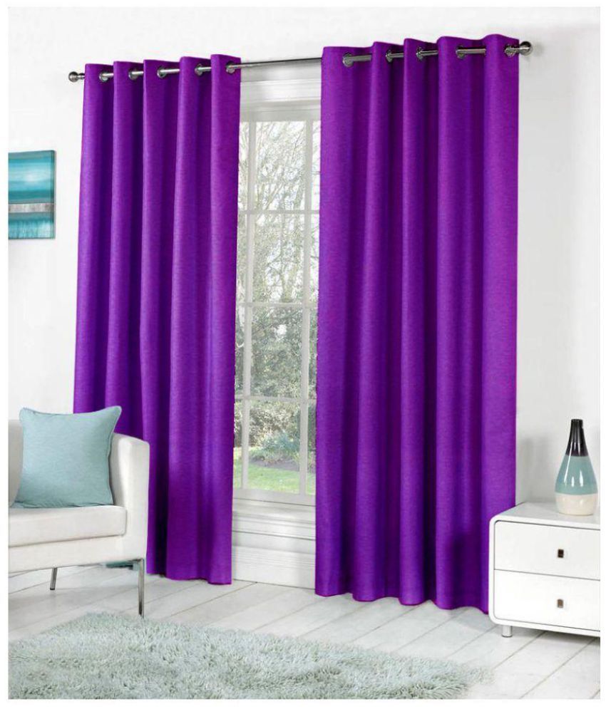     			Panipat Textile Hub Floral Semi-Transparent Eyelet Door Curtain 7 ft Pack of 2 -Purple