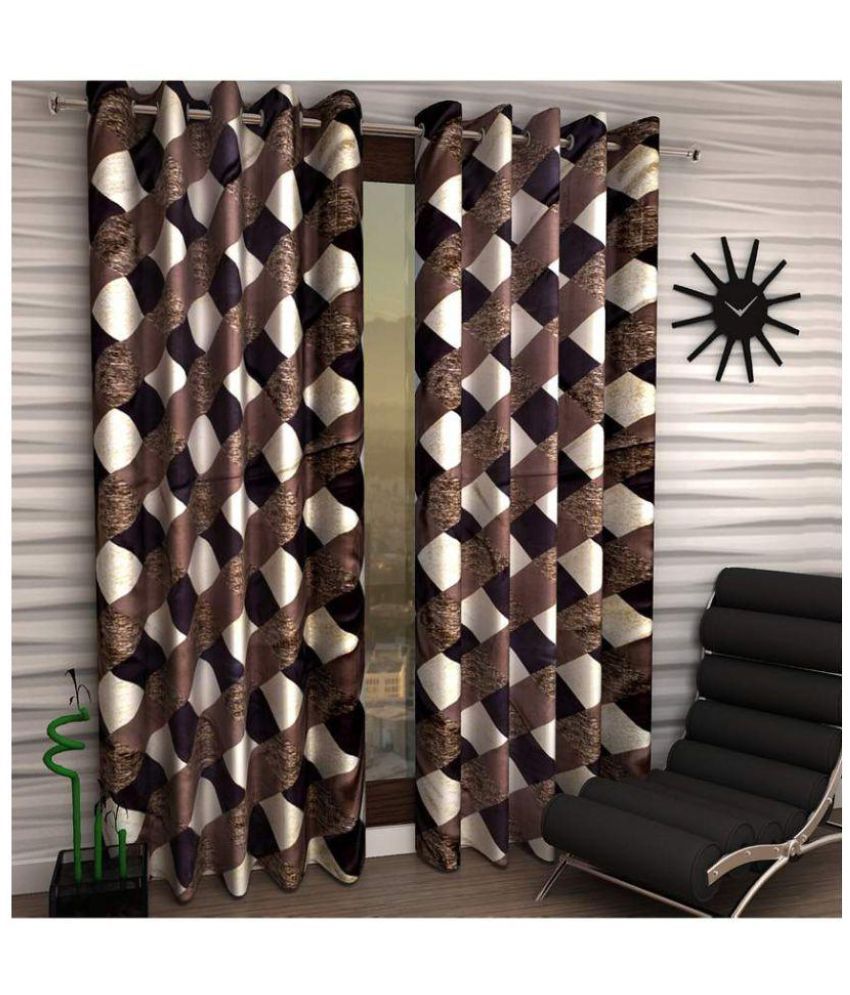     			Panipat Textile Hub Geometrical Semi-Transparent Eyelet Door Curtain 7 ft Pack of 2 -Multi Color