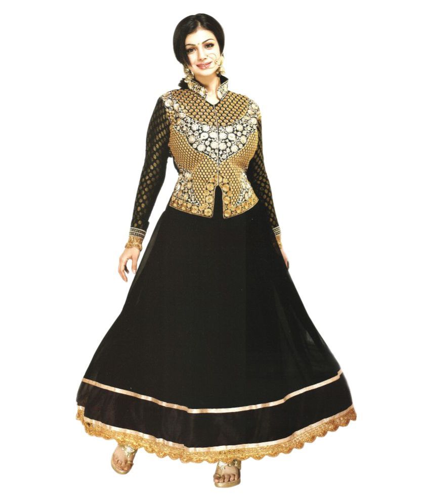     			Reya Beige and Black Georgette Dress Material