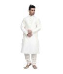 Deyann White Silk Blend Kurta Pyjama Set