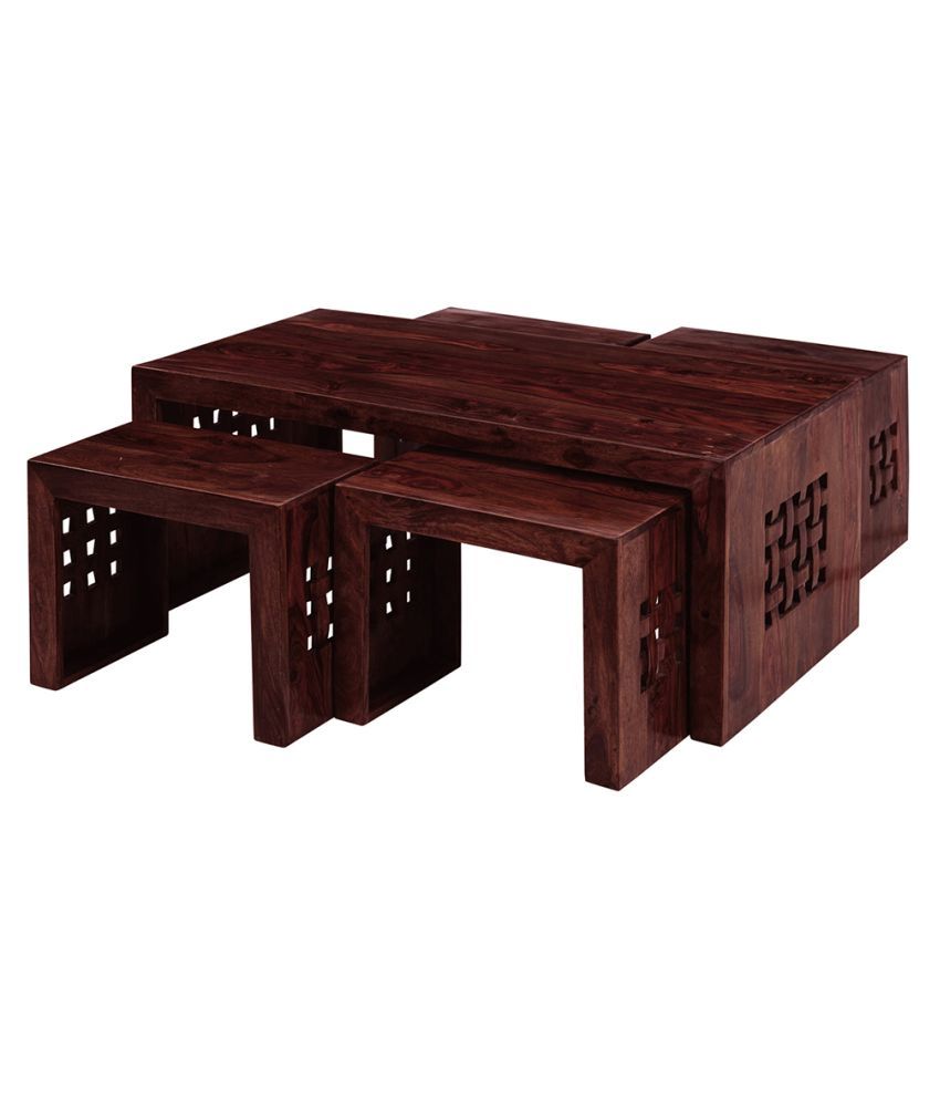 Inhouz Solid Wood Zig Zag Coffee Table with Stools Buy Inhouz Solid