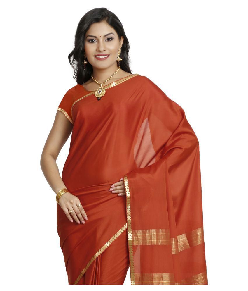 Kaushika Sarees Red and Orange Mysore Silk Saree - Buy Kaushika Sarees ...