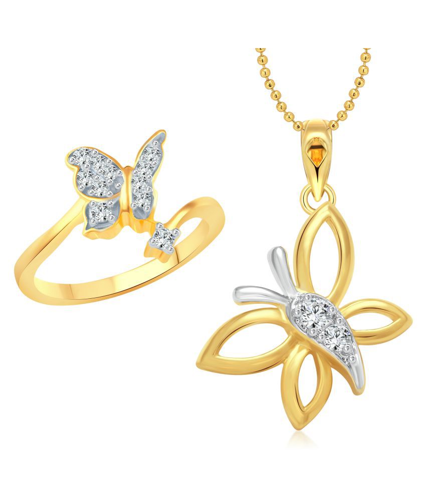     			Vighnaharta Angel Butterfly Ring with Pendant Gold and Rhodium Plated Combo set