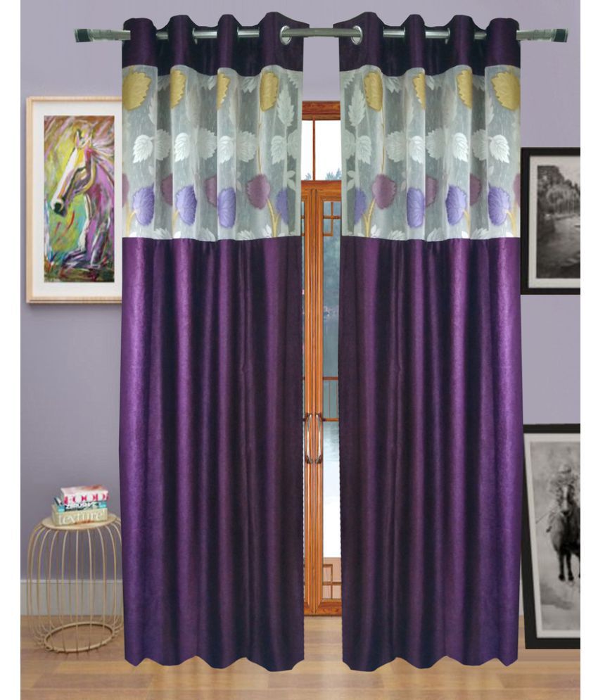     			Homefab India Plain Semi-Transparent Eyelet Window Curtain 5ft (Pack of 2) - Purple