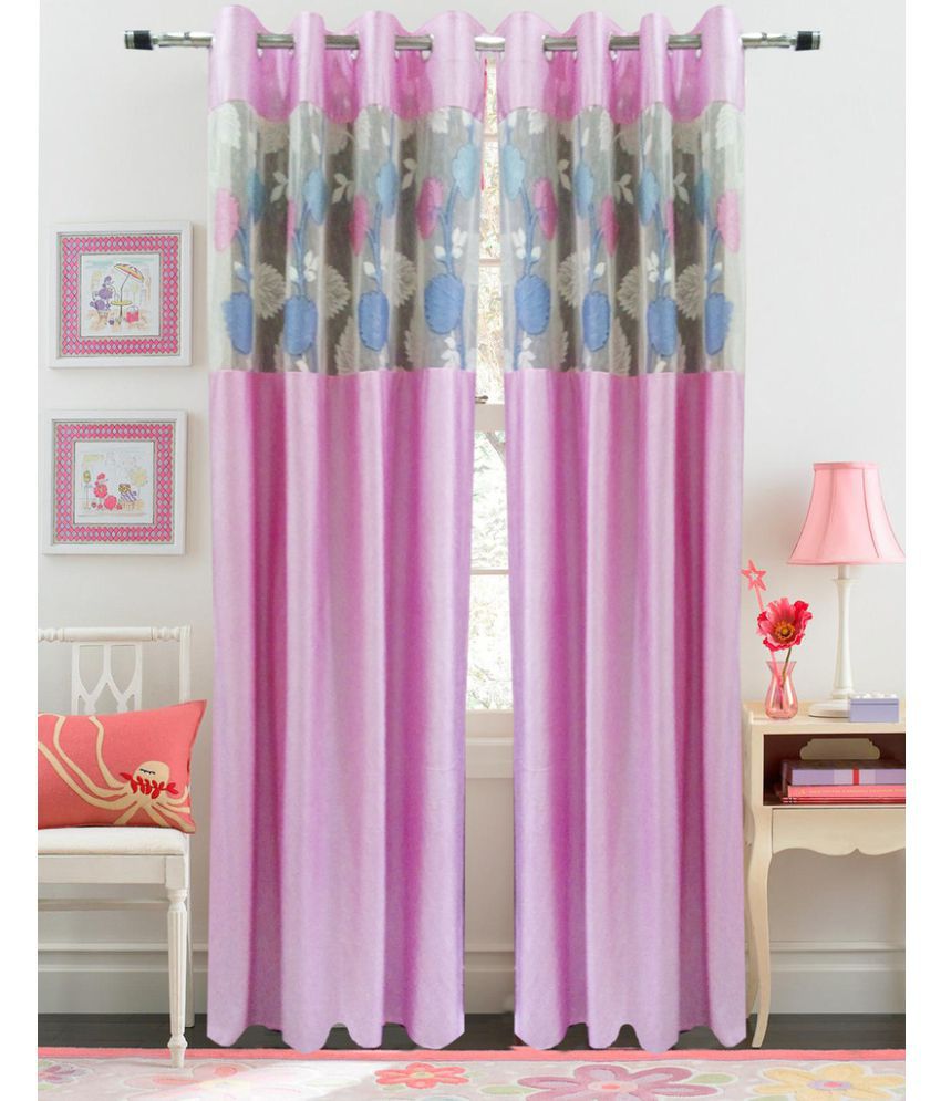     			Homefab India Plain Semi-Transparent Eyelet Window Curtain 5ft (Pack of 2) - Pink