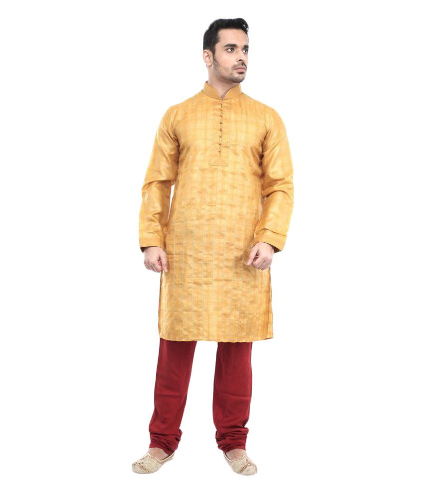     			Deyann Yellow Silk Kurta Pyjama Set