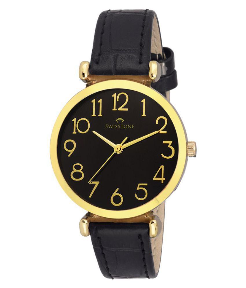 Swisstone Ck301-gld-blk Black Analog Leather Strap Wrist Watch For ...