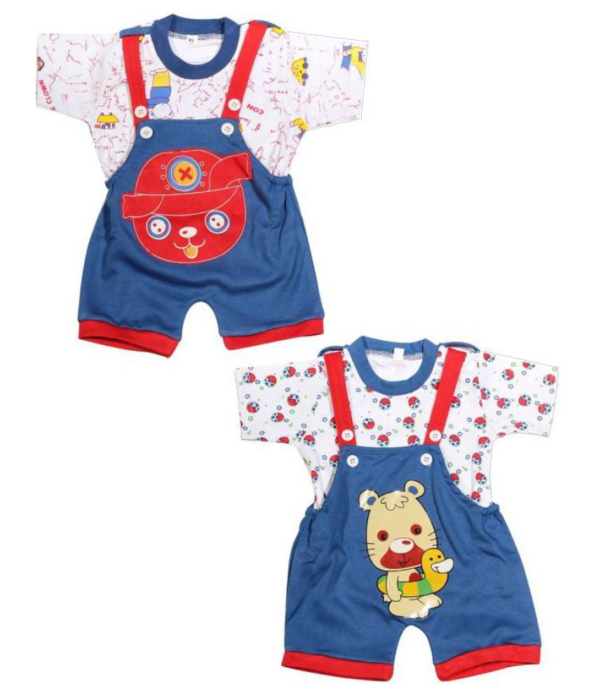     			Babeezworld Multicolour baby dungaree Sets Pack of 2