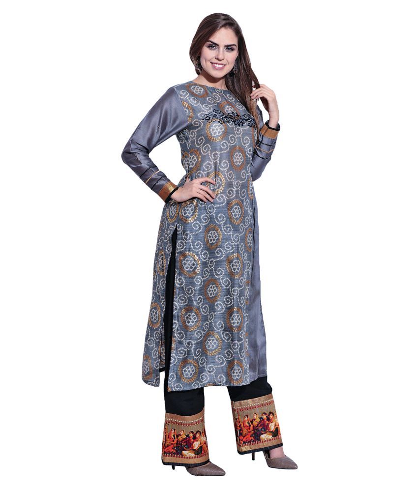 Stitchmiss Grey Mysore Silk Dress Material Buy