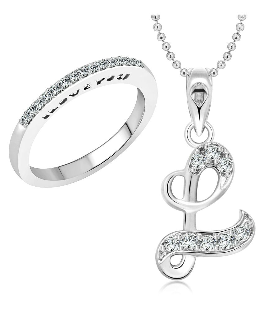     			Vighnaharta Half Round Ring with ''L'' Alphabet Pendant Rhodium Plated Jewellery Combo