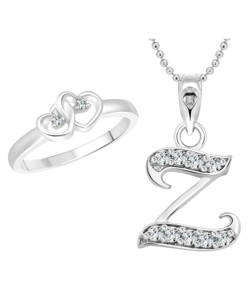     			Vighnaharta Silver Alloy Dual Heart Ring With Pendant