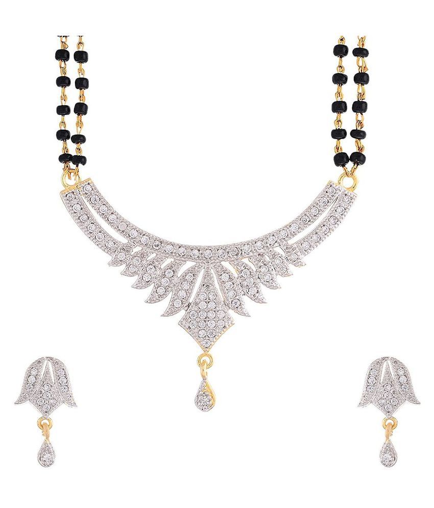     			YouBella Multicolour American Diamond Studded Gold Plated Mangalsutra Pendant with Chain and Earrings