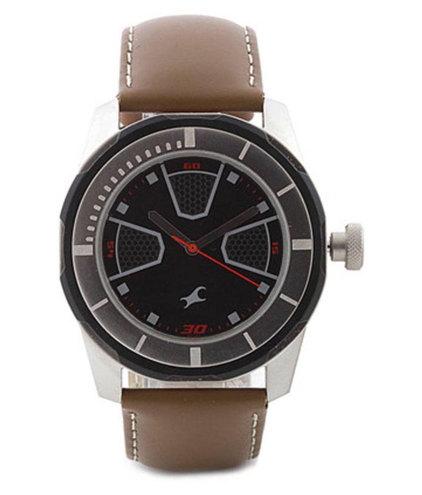 fastrack brown leather watch