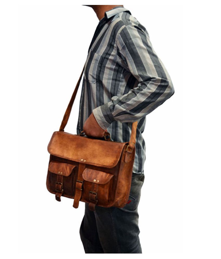 Shree Ganpati Plaza Brown Leather Office Messenger Bag - Buy Shree ...