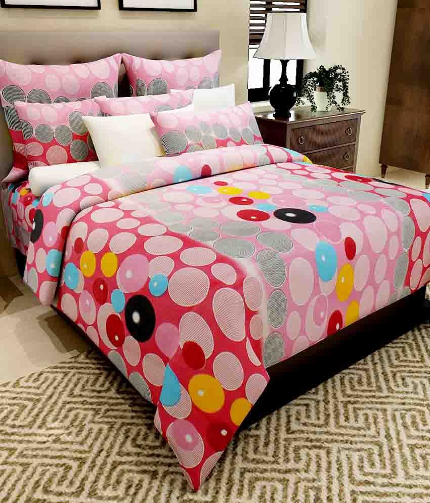     			Home Candy Multi-colour Geometrical Cotton Double Bedsheet With 2 Pillow Covers