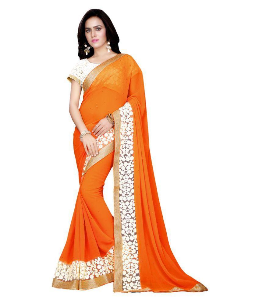 Orange saree with white blouse clearance