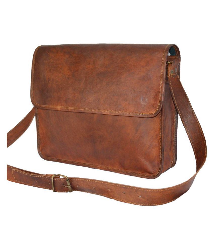 Shree Ganpati Plaza Brown Leather Office Messenger Bag - Buy Shree ...