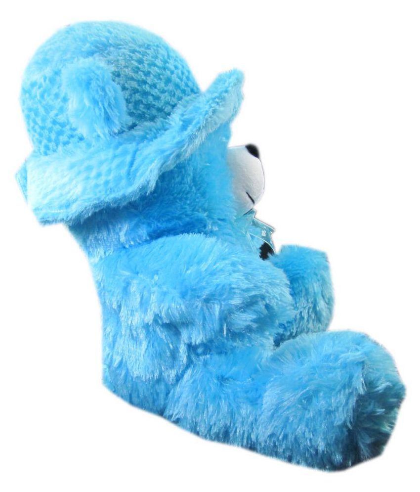 blue teddy bear with hat