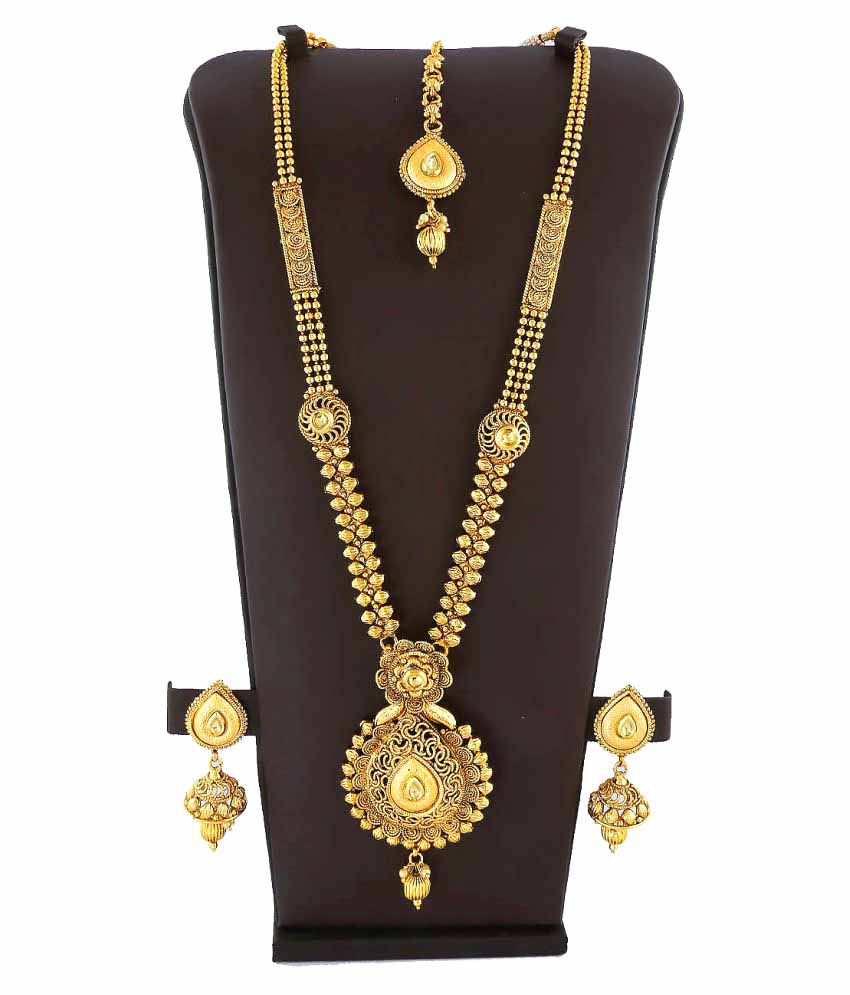 Anuradha Art Golden Finish Designer Trendy Classy Shimmering Stone Traditional Bridal Necklace Set For Women/Girls