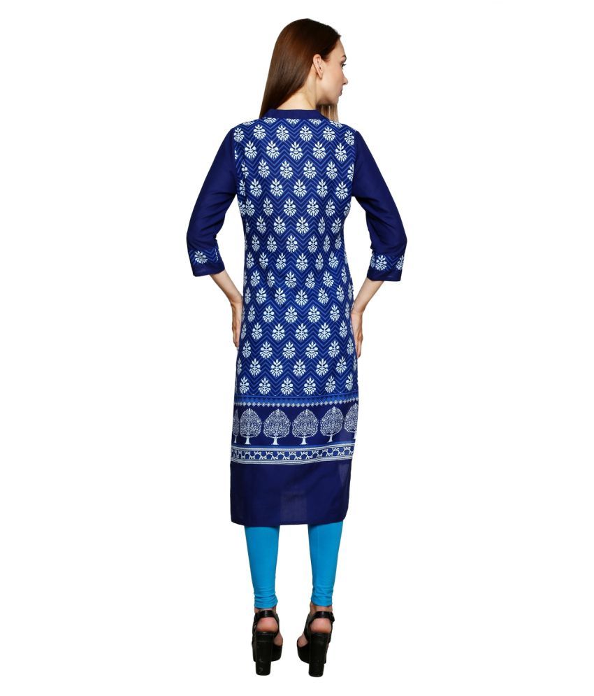 Jaipur Attire Blue Cotton Straight Kurti Buy Jaipur Attire Blue