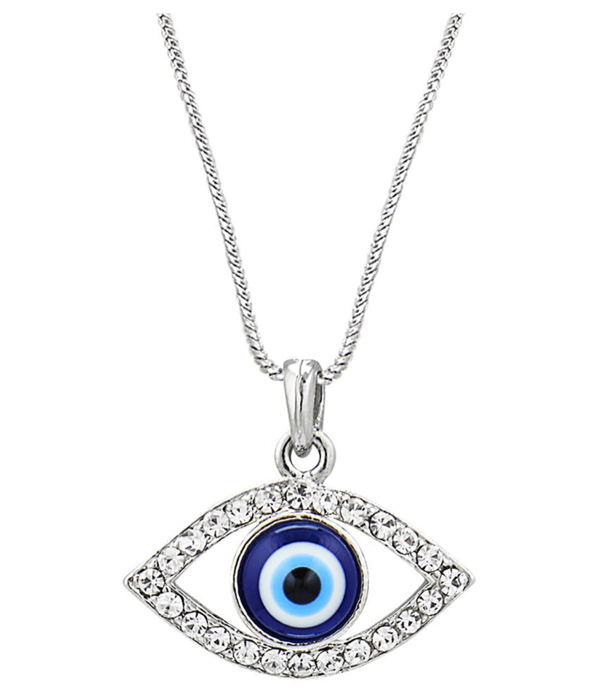 Shining Jewel Silver Brass Evil Eye Pendant With Chain: Buy Shining ...