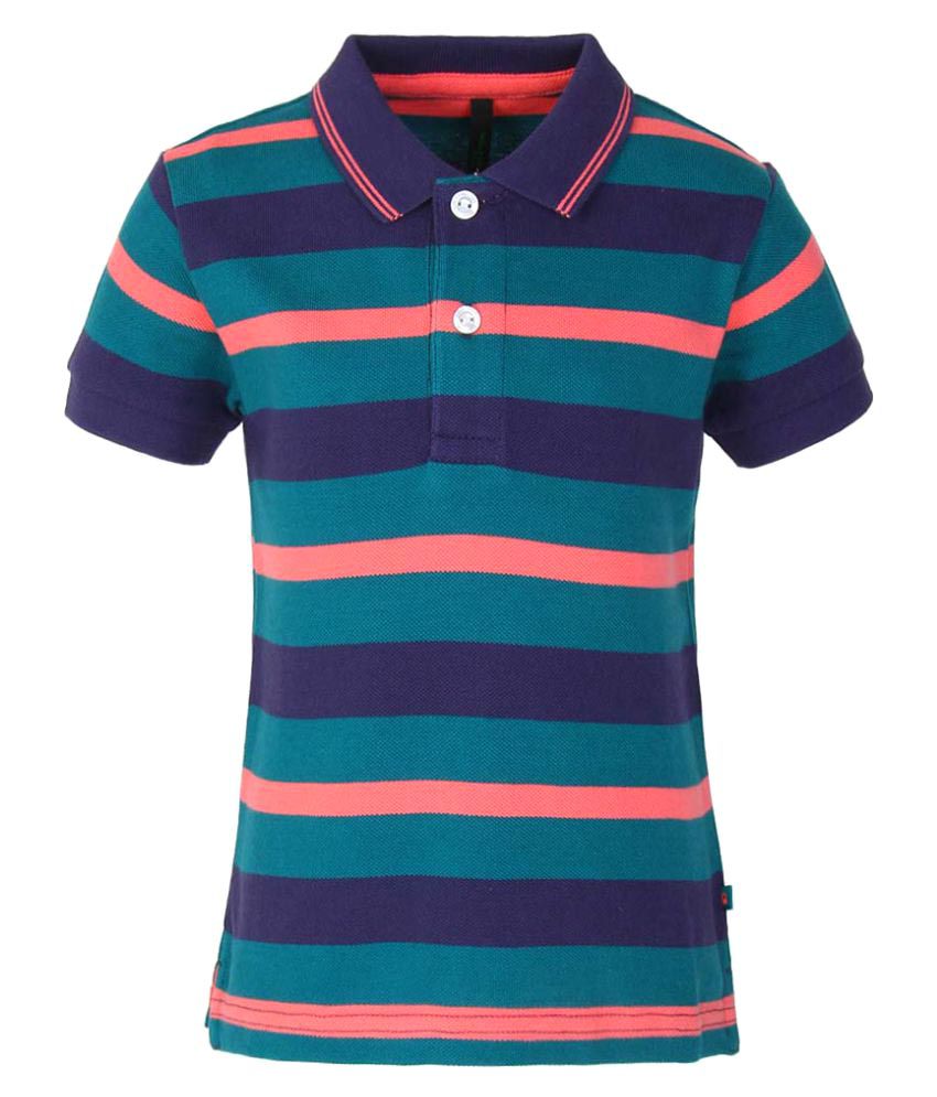 United Colors of Benetton Green Striped Polo T-Shirt - Buy United ...
