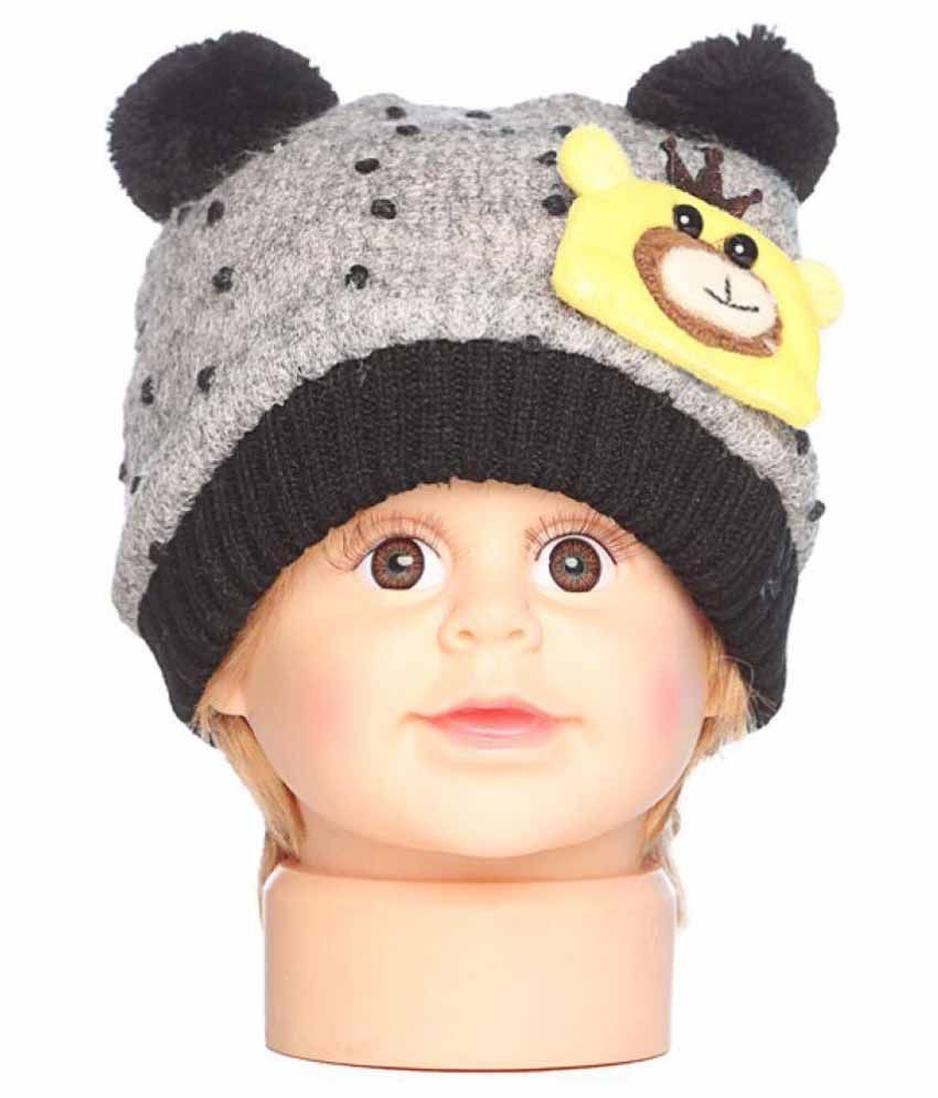     			Bizarro Grey Woolen Winter Caps For Kids