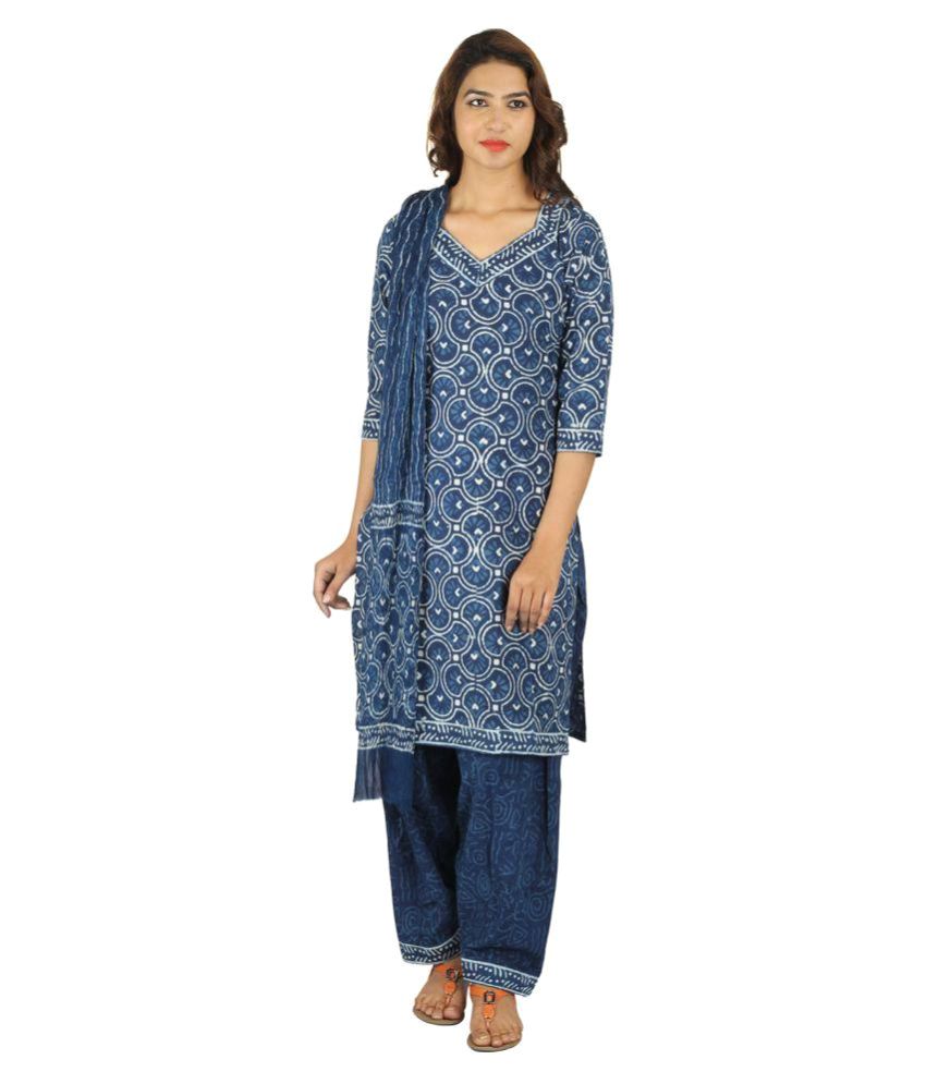 Khatri Creations Blue Cotton Dress Material - Buy Khatri Creations Blue ...