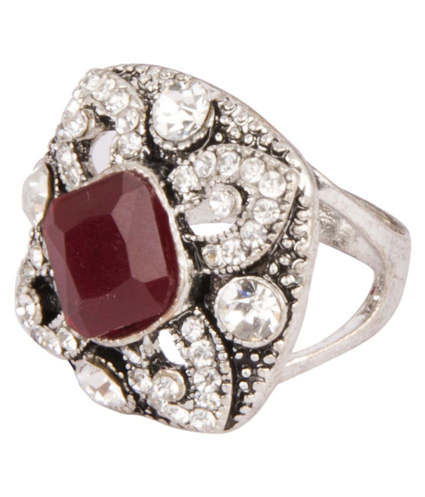 Diva Walk Silver Alloy Maroon Stone Ring: Buy Diva Walk Silver Alloy ...