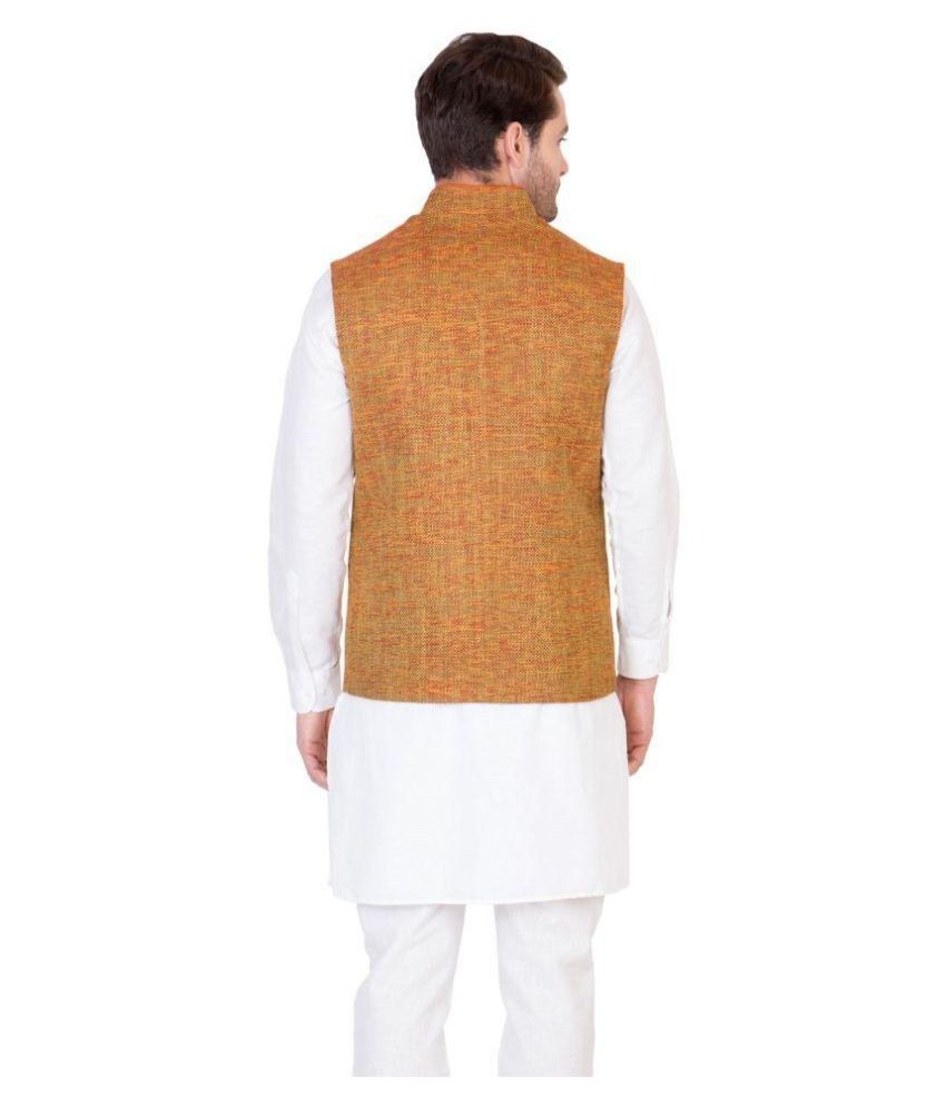 Desam Orange Jute Nehru Jacket Buy Desam Orange Jute Nehru Jacket