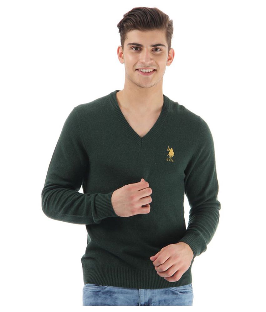 U.S. Polo Assn. Green V Neck Sweater 
