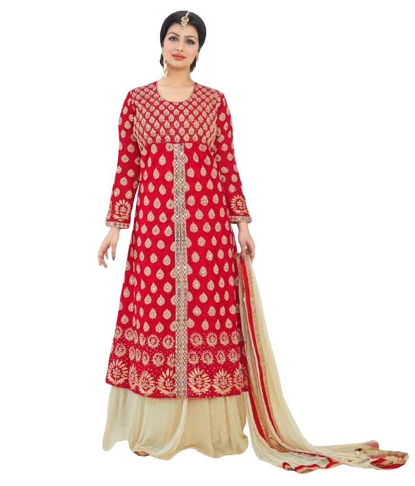 Isha Enterprise Red Bangalore Silk Anarkali Semi-Stitched Suit - Buy ...